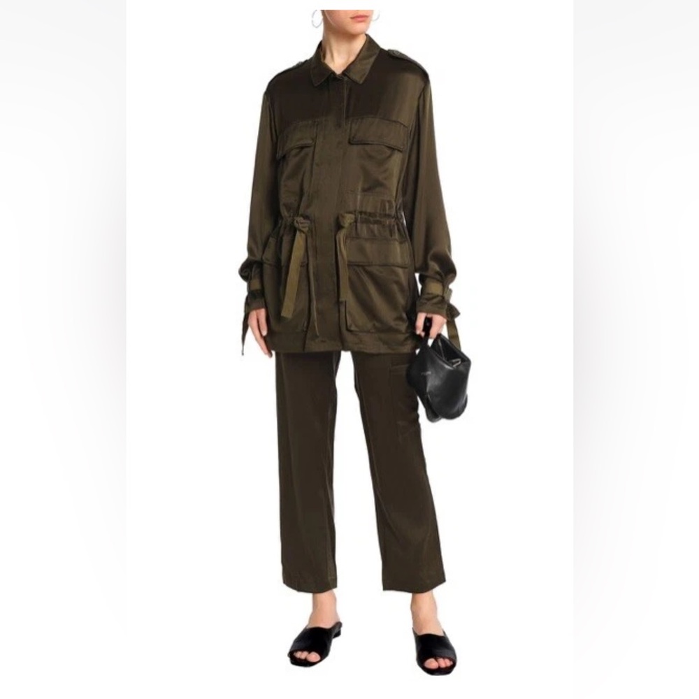 New Theory Casual Army Green Silk Pants Sz6 MSRP: $367